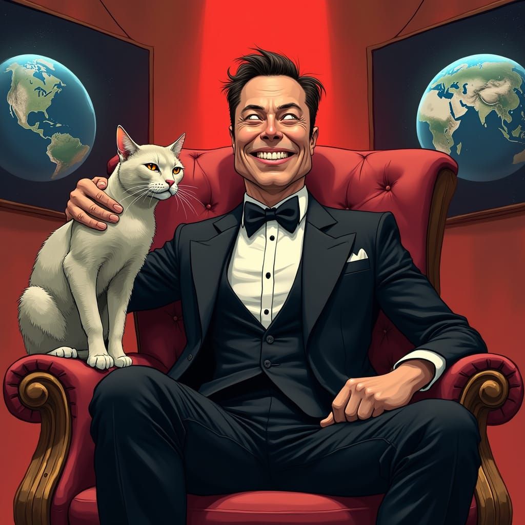 Evil Elon Musk Seeks Global Domination in Dark Cartoon