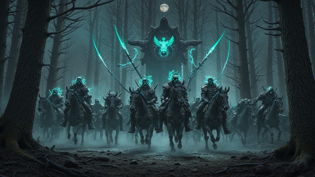 Ethereal Wild Hunt in Moonlit Forest