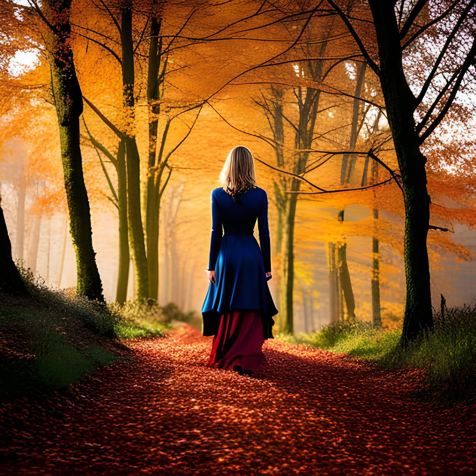 Une femme marchant sur un chemin sinueux....