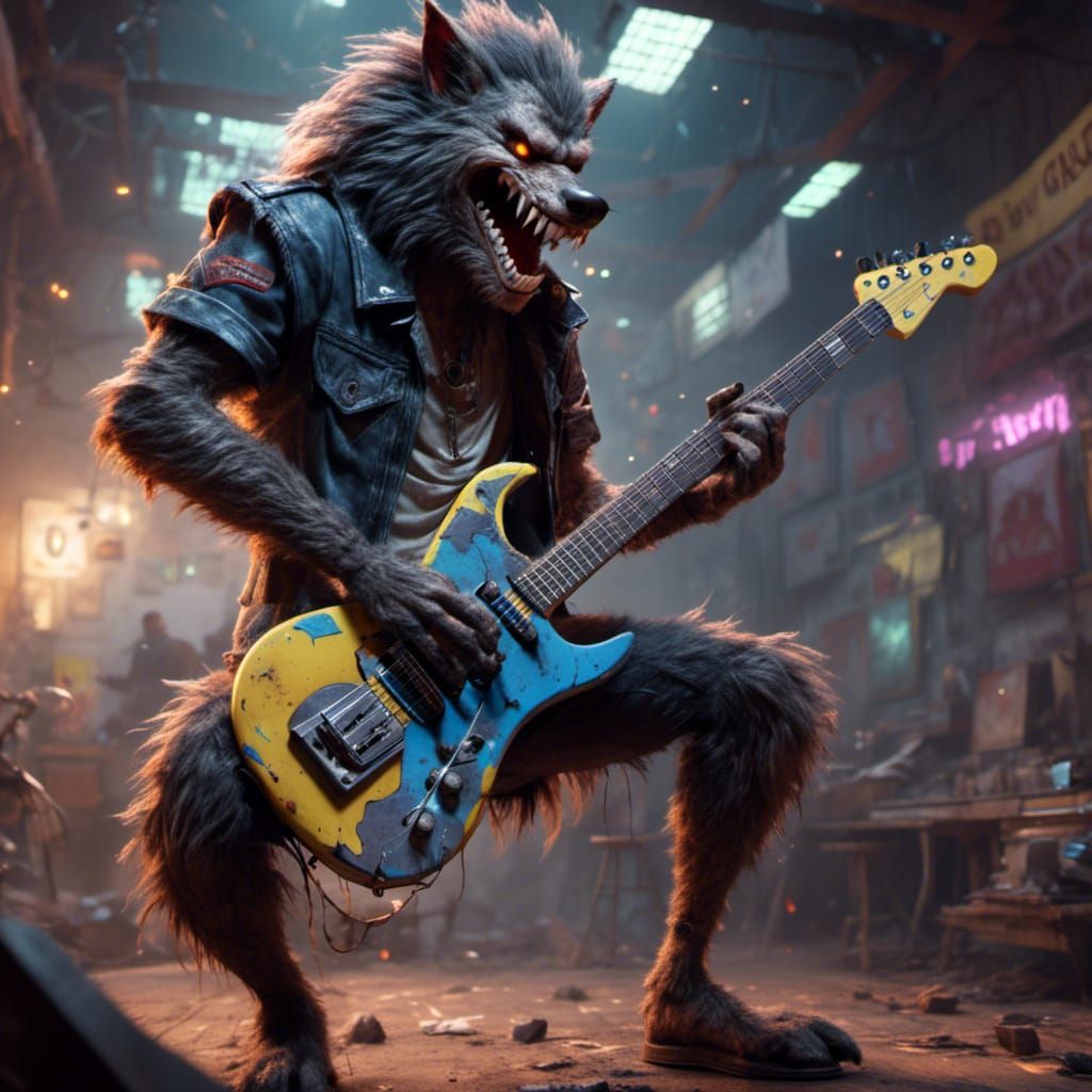 Punk Rock Werewolf Plays Electric Guitar