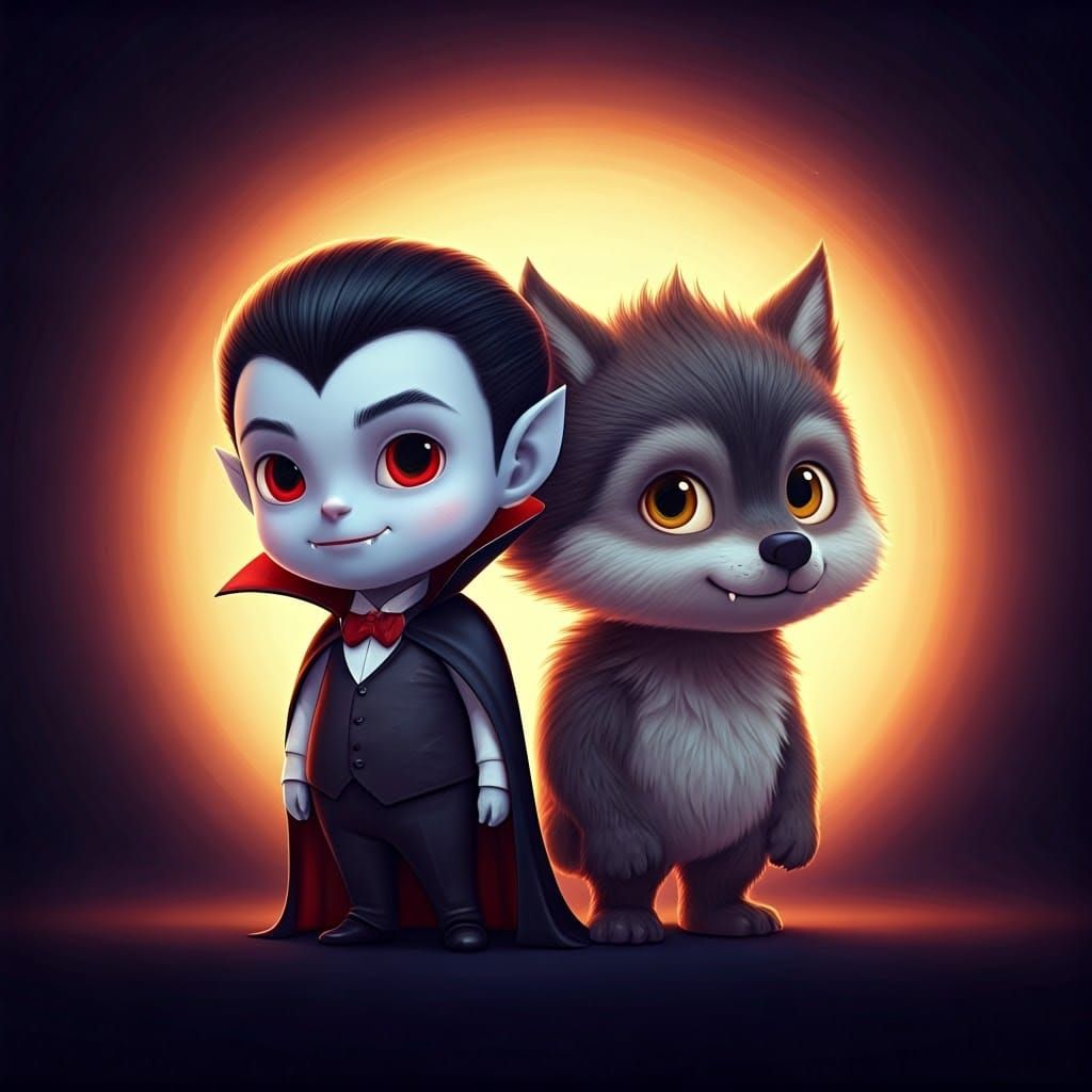Cute Vampire and Werewolf in 3D Digital Art