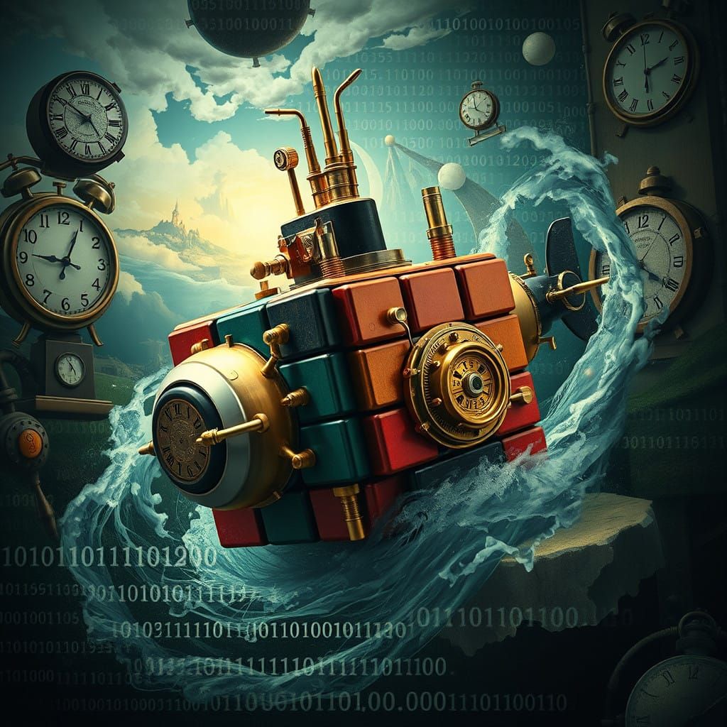 Surreal Steampunk Submarine Embarks on a Journey Through Cyb...
