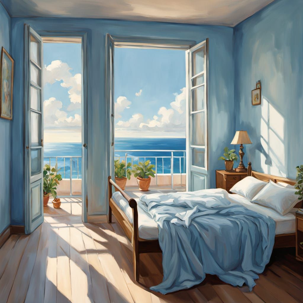 Person Gazing at Sea from Sunny Balcony