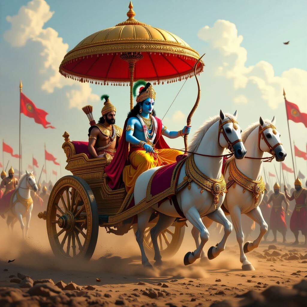 Krishna and Arjuna on Kurukshetra Battlefield