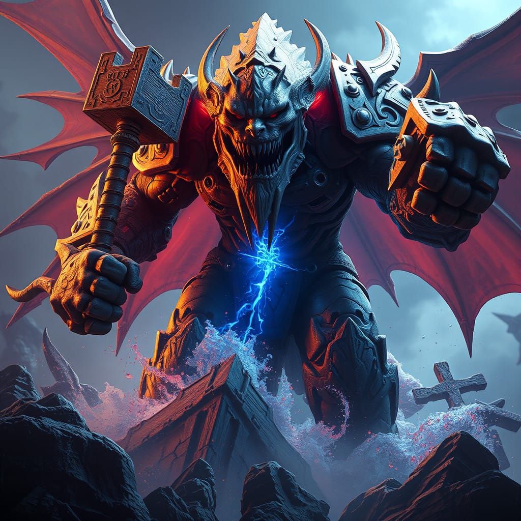 Gigantic Hammer Titan Concept Art in Deep Fantasy Style