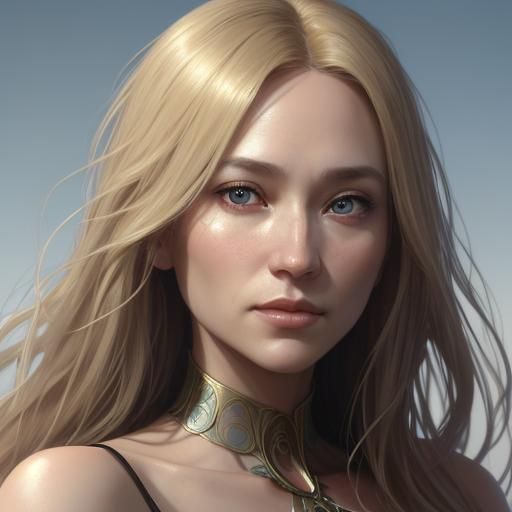 Portrait of Serene Woman with Blonde Hair, Digital Art