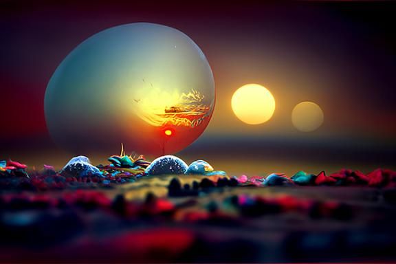 Alien Planet Sunrise in Hyperrealistic Cel-Shaded Style