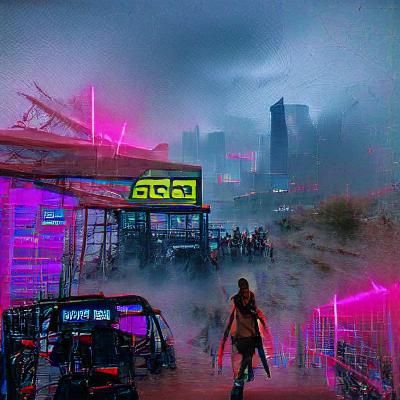 Neon-lit Post-Apocalyptic Cyberpunk World