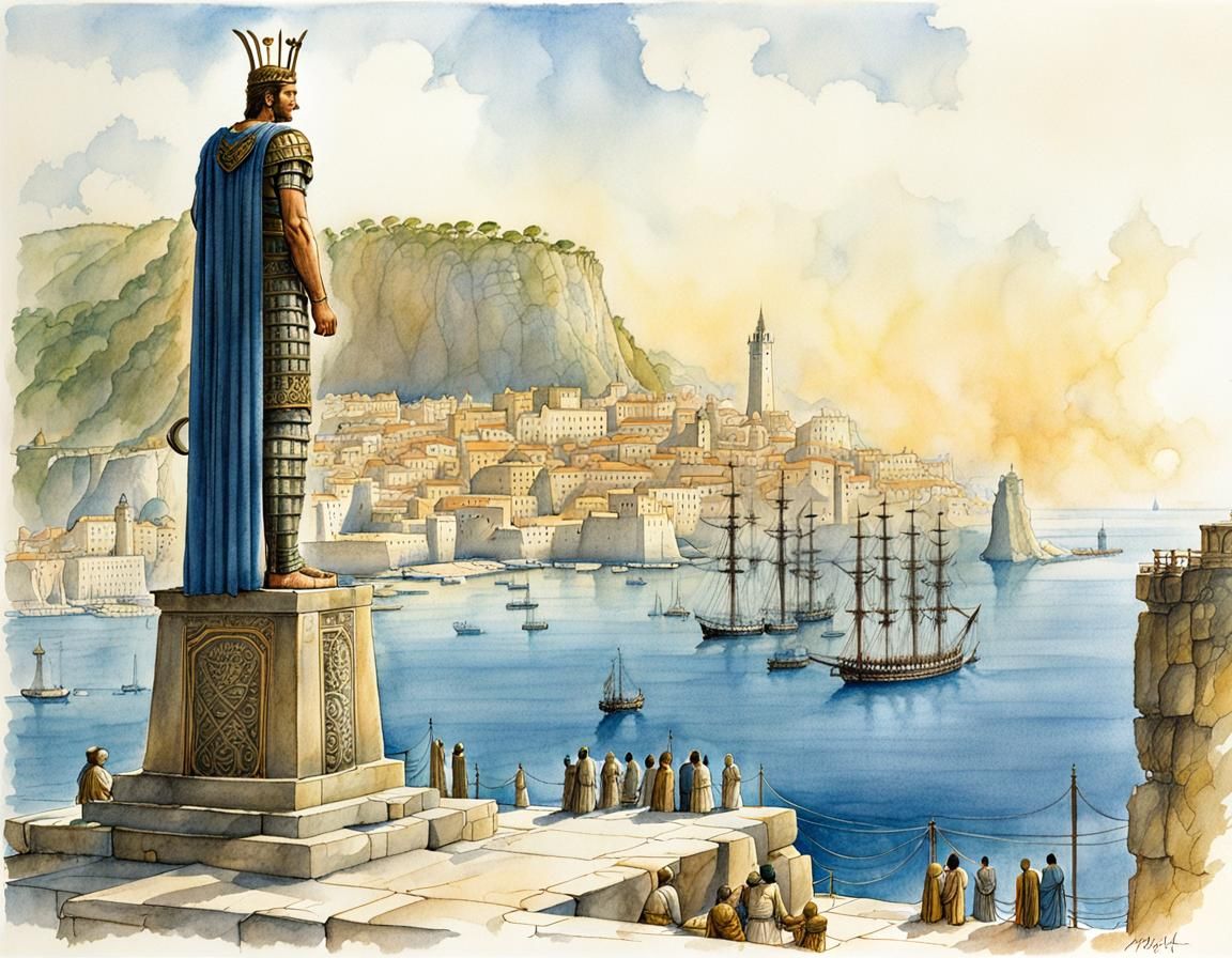 The Colossus of Rhodes in Watercolour Style