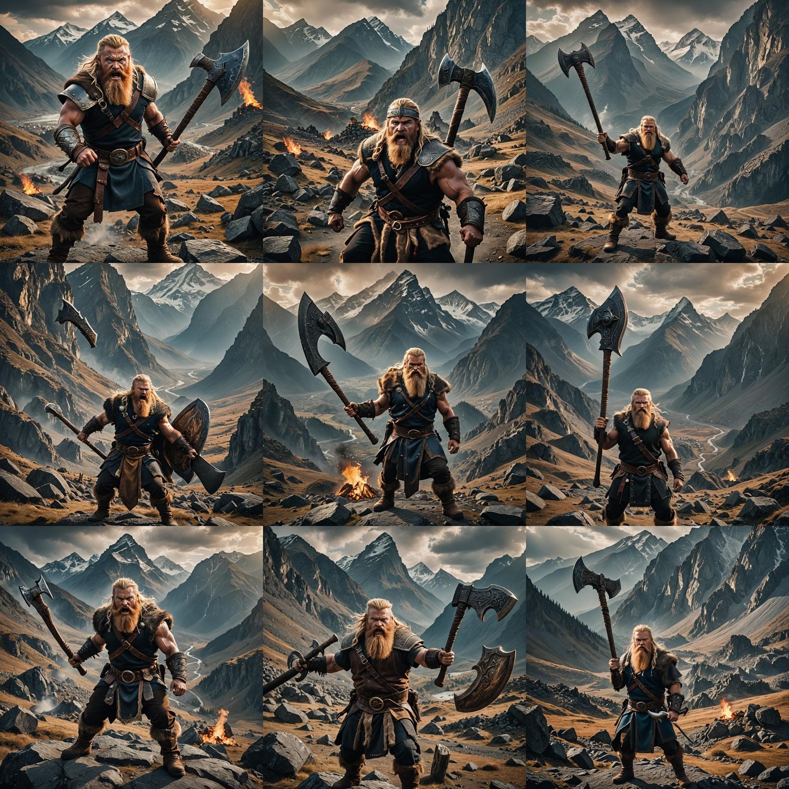 Raging Dwarf Barbarian with Axe in Cinematic Style