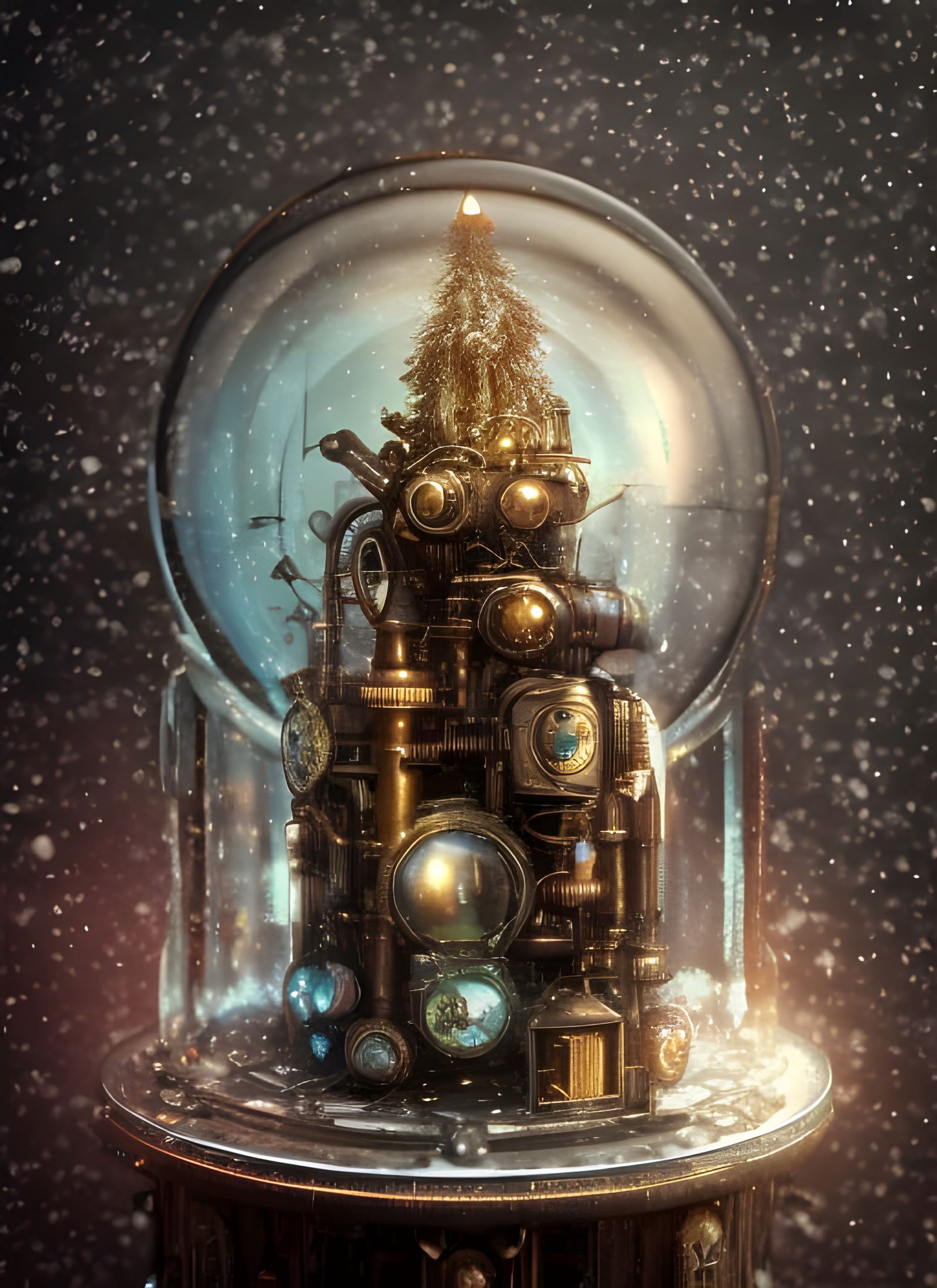 Steampunk/Cyberpunk Christmas Tree Snowglobe