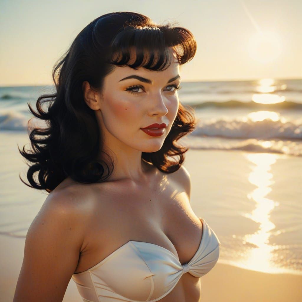 Bettie Page-Inspired Pin-Up Beach Photo