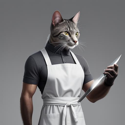 Cat Chef with Knife: Digital HD Fantasy Art