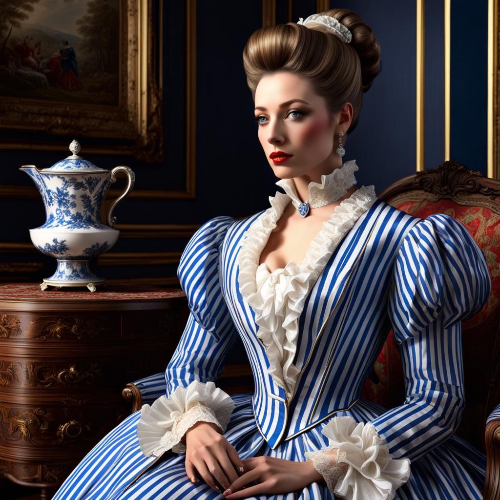 Elegant Bourgeoise in Boudoir with Tapestry