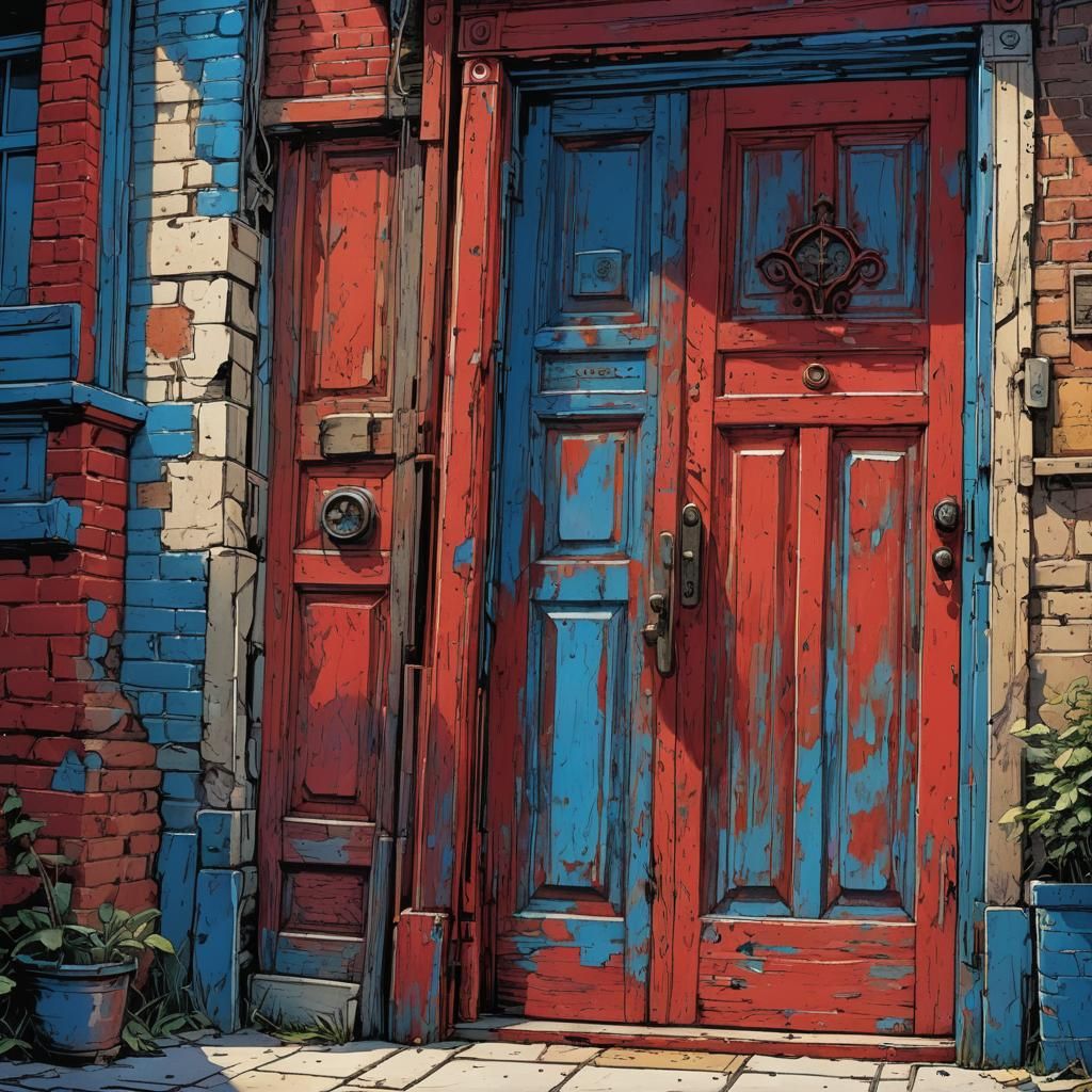 Red Door and Blue Door in Comic Book Art