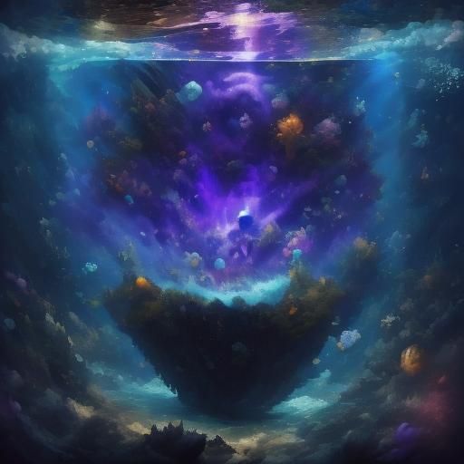 Ocean Maelstrom in Crystal Tank, Surreal CGI Art