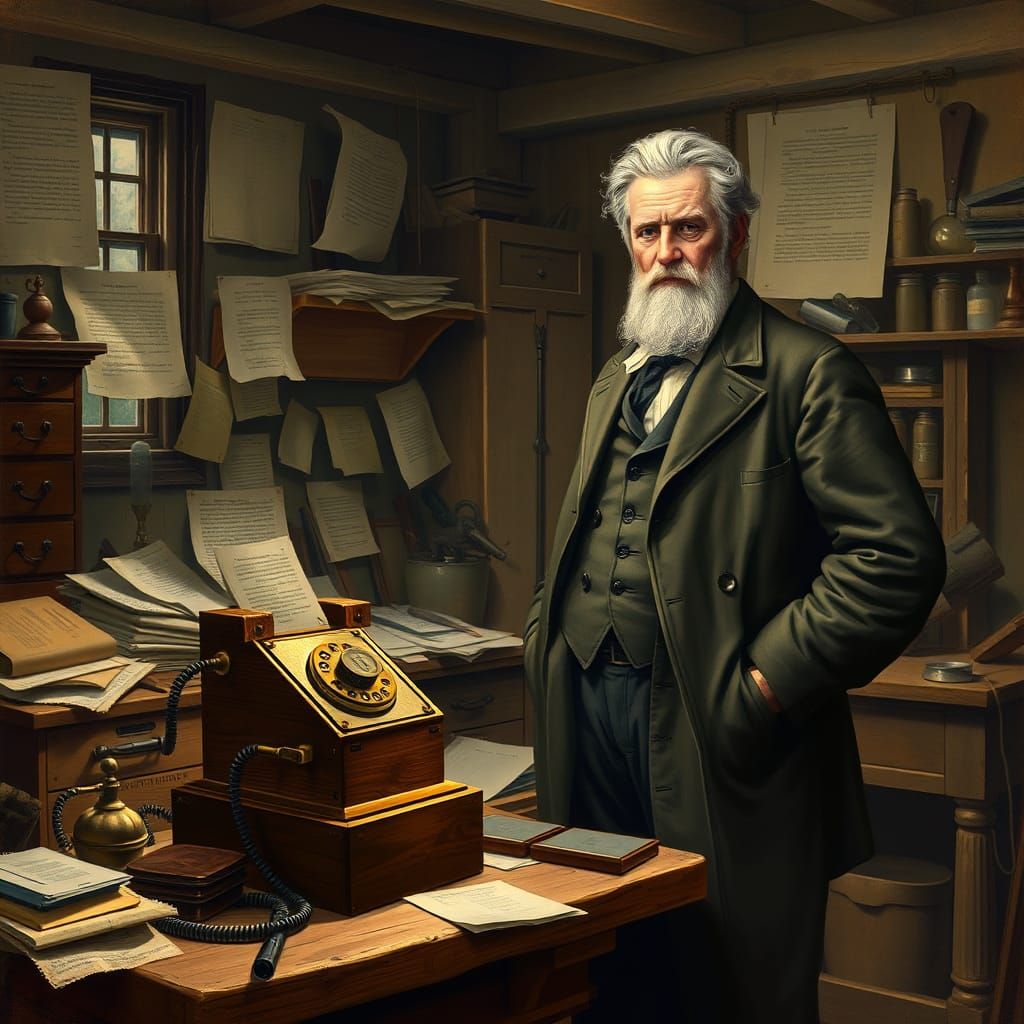 Alexander Graham Bell's First Telephone, Vintage Illustratio...