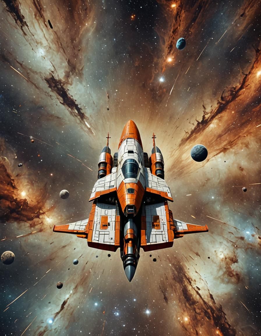 Retro Sci-Fi Spaceship Speeding Through Hyperspace