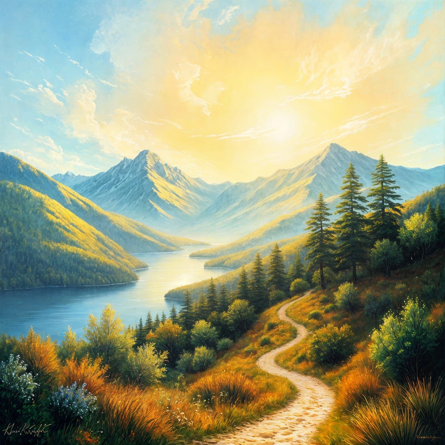 Golden Sunrise over Serene Landscape