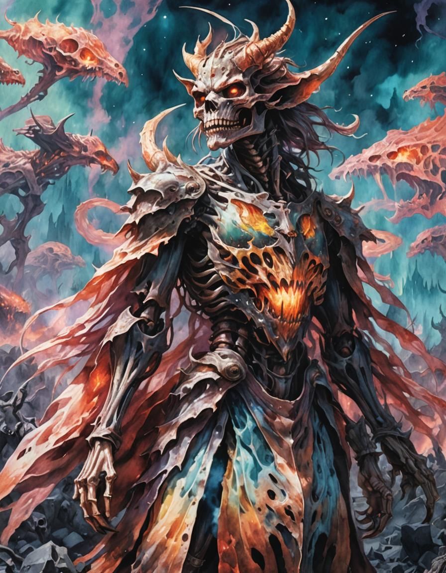 Hellish Wolf Skeleton Demons in Dark Fantasy Art