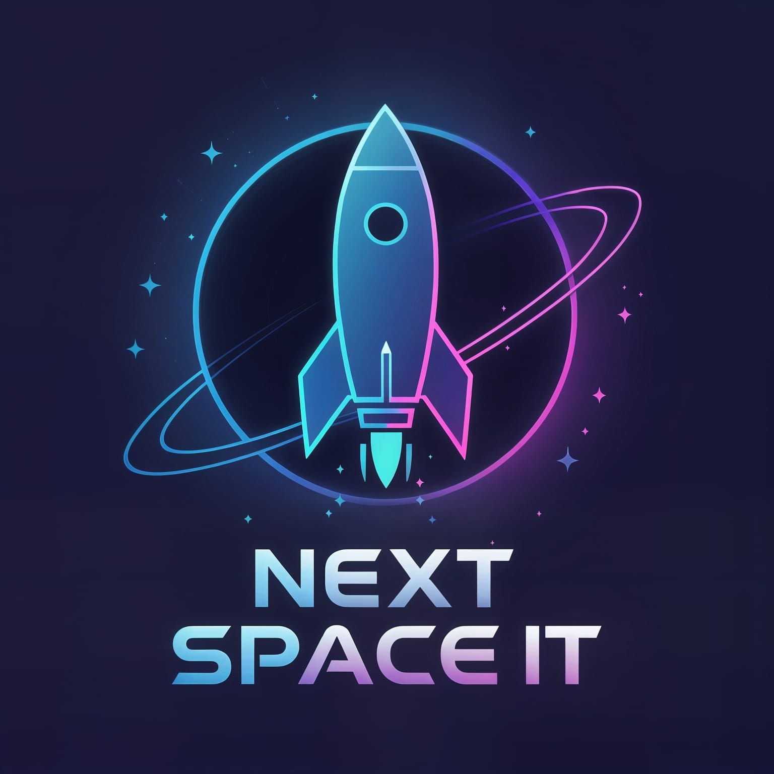 Minimalist Rocket Logo in Electric Blue and Neon Purple