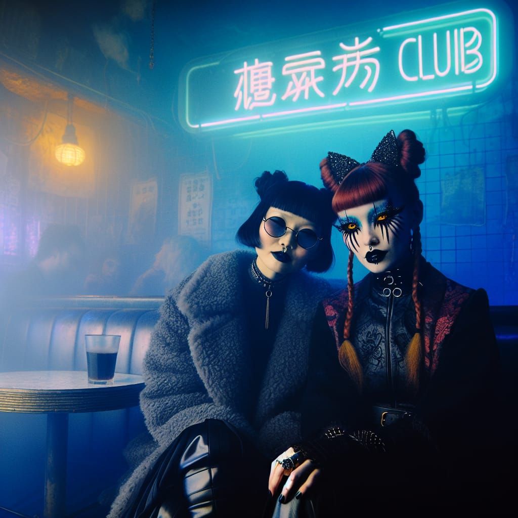 Ethereal Women Under Black Hearts Club Sign