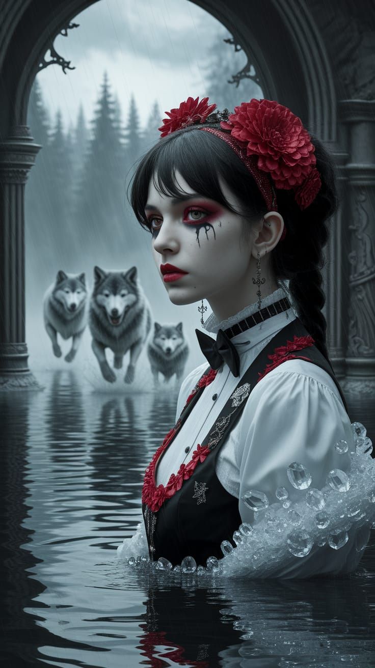 Goth Girl in Tuxedo with Dark Portal, Doom Metal Style