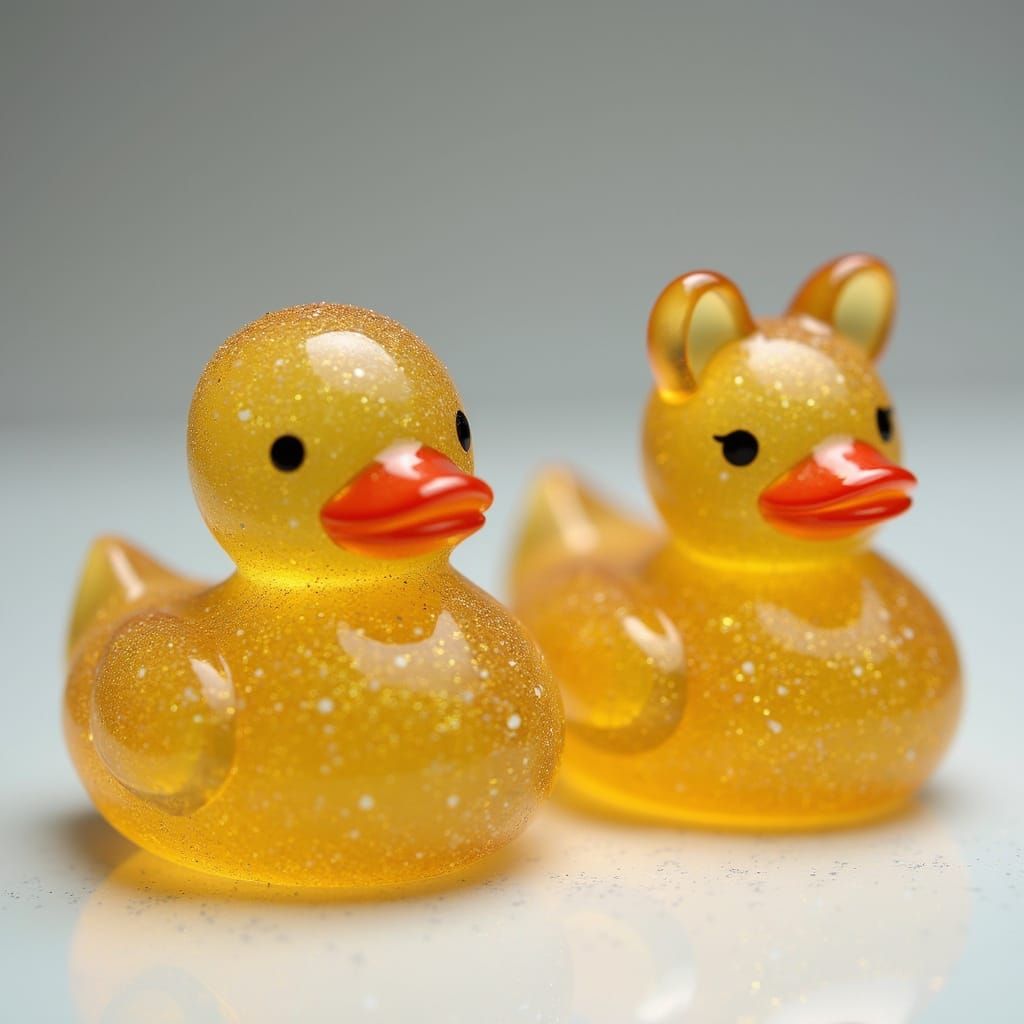 Resin Miniature Ducks and Dogs in Whimsical Style
