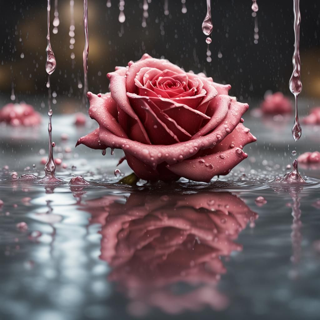 Rose Reflected in Rainy Puddle: Photorealistic CGI