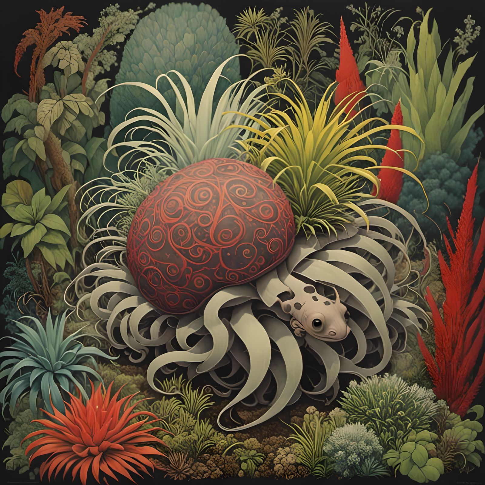 Giant Tillandsia Amongst Bromeliads in Cubist Style