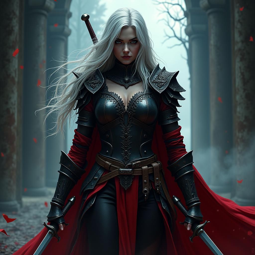 Cirilla Witcher 3: Grimdark Chiaroscuro Comic Art