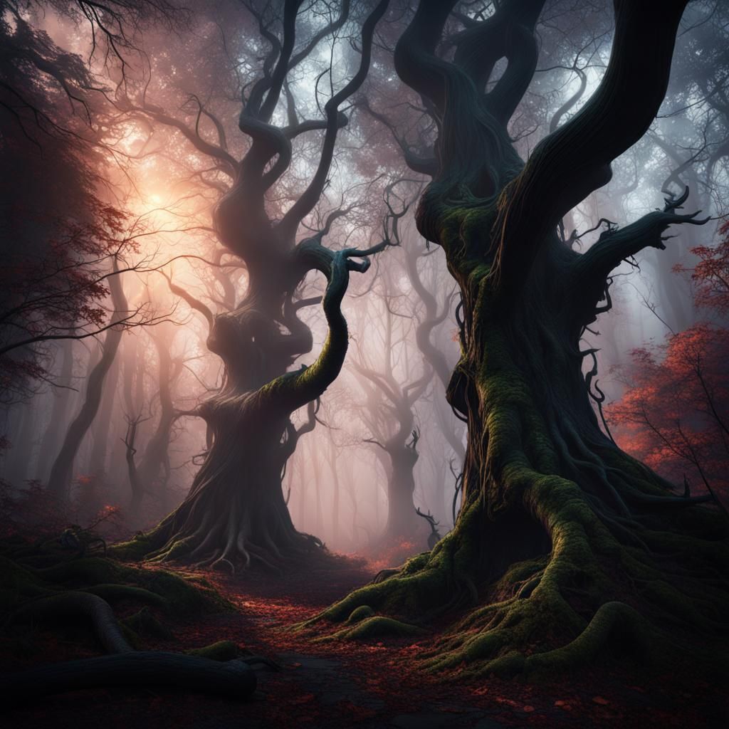 Haunted Forest: Shadowy Figures in an Eerie Wood