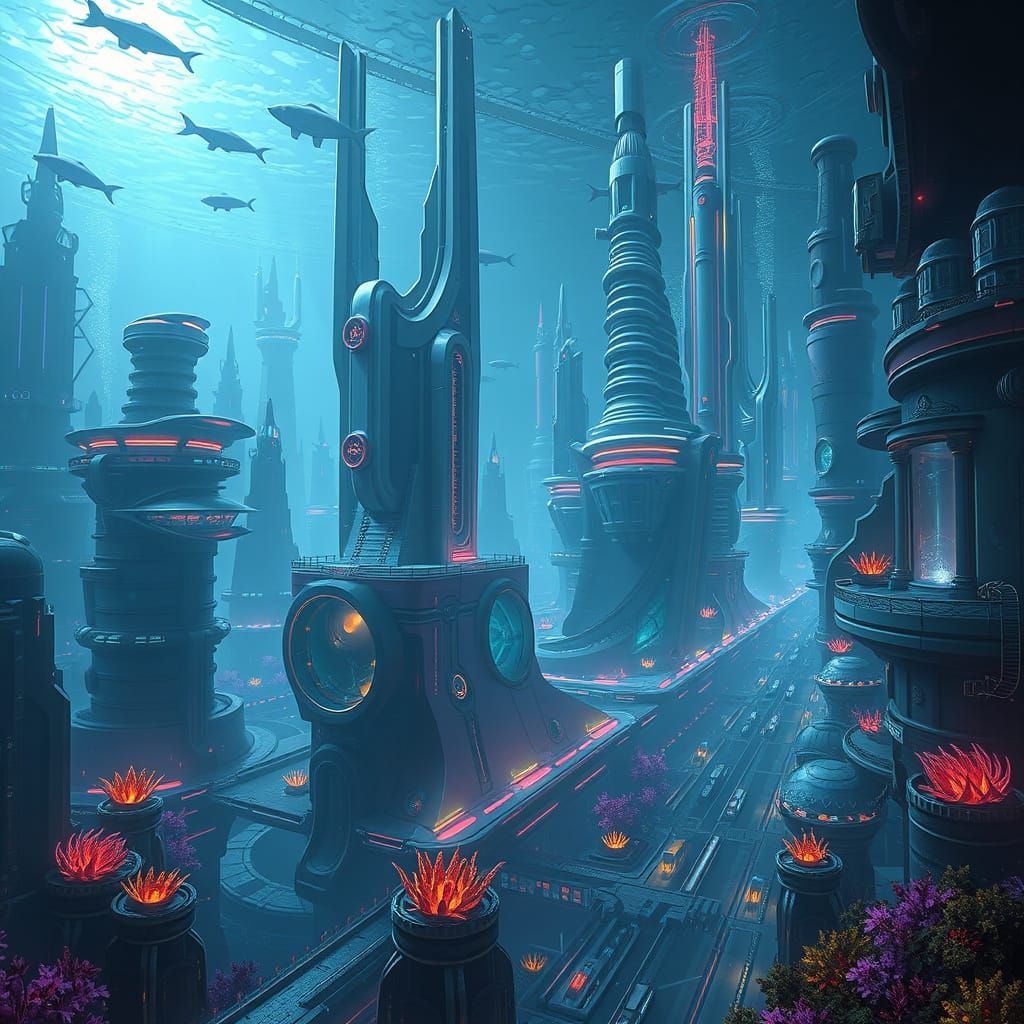 Bioluminescent Futuristic City in Science Fiction Style
