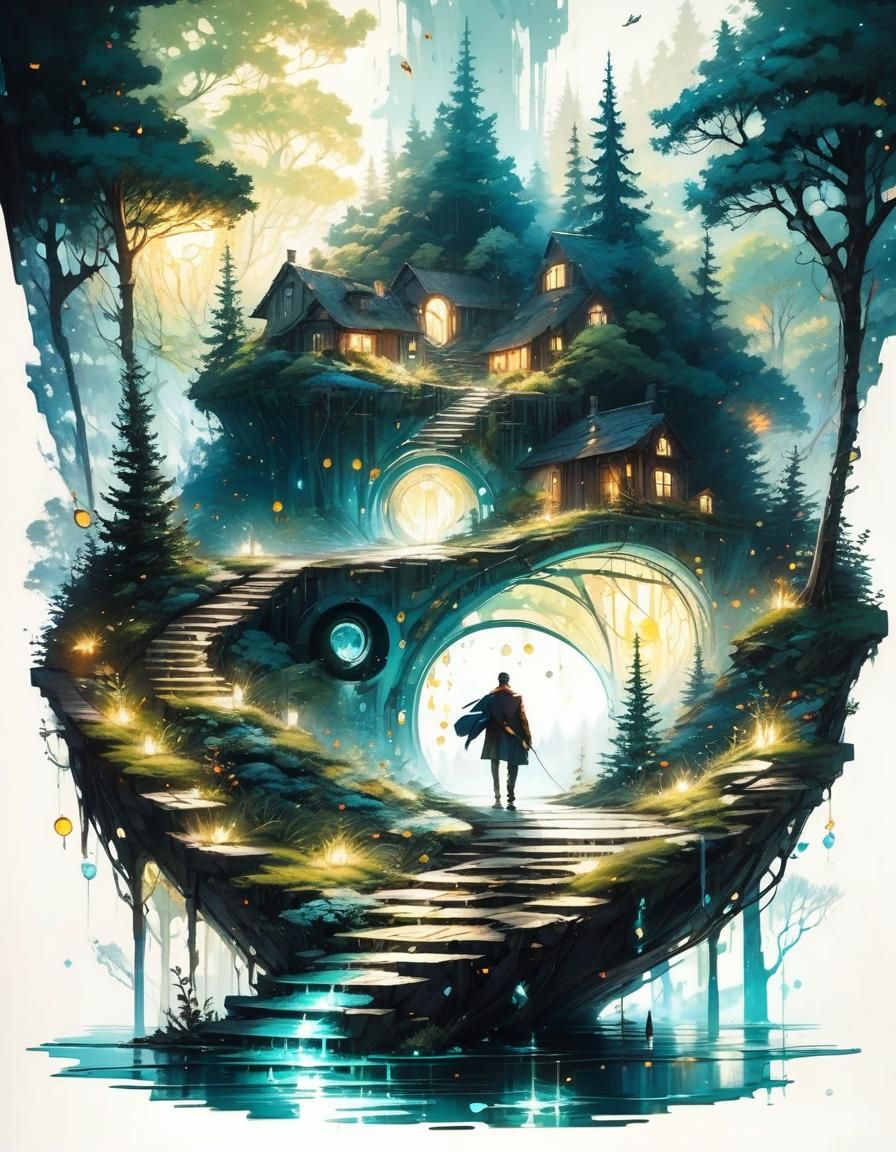 Enchanting Landscape with Magical Portals