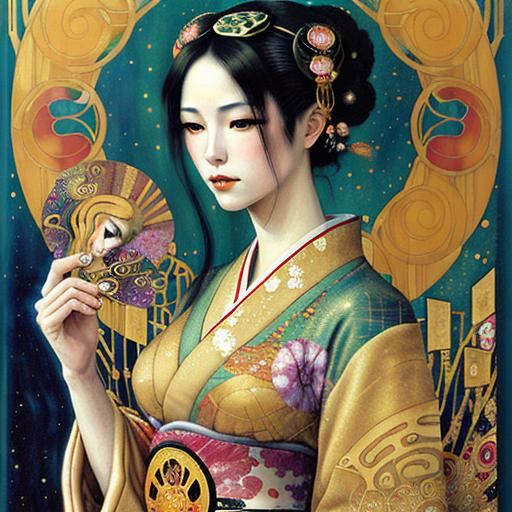 Geisha Portrait in Art Nouveau Style