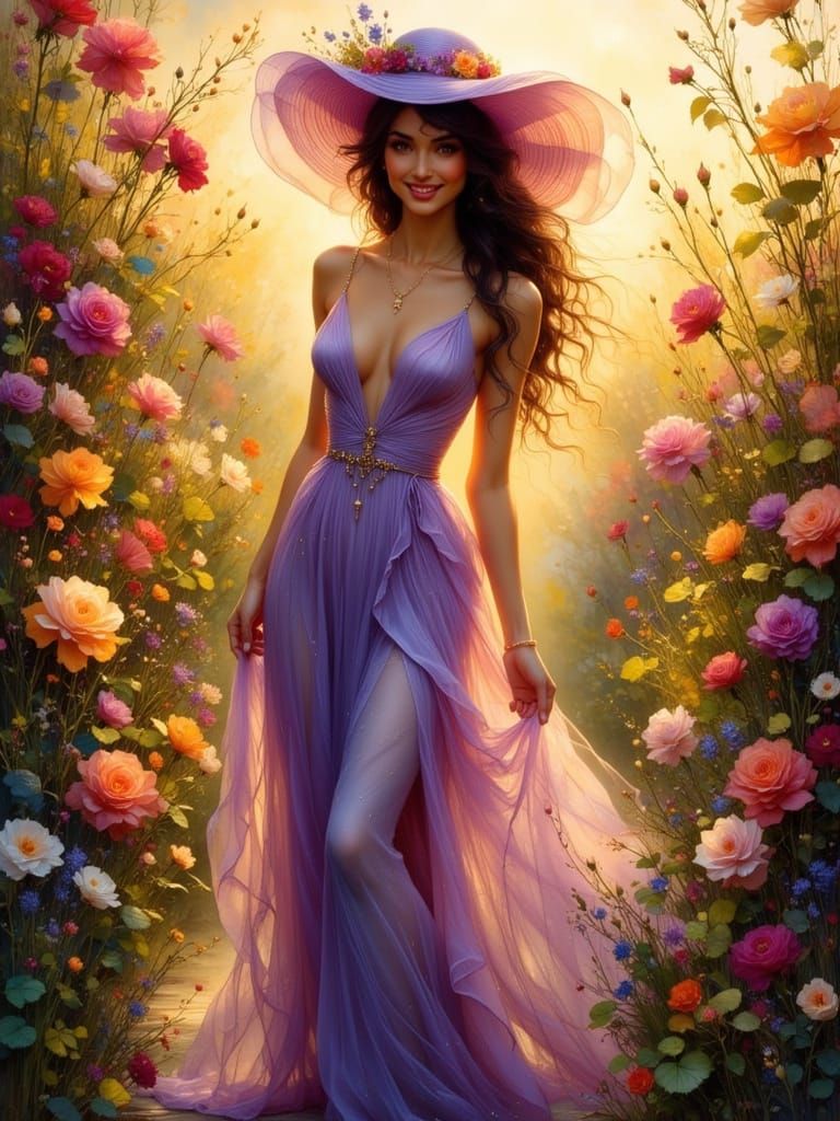 Brazilian Model in Rose Garden: Impressionistic Style