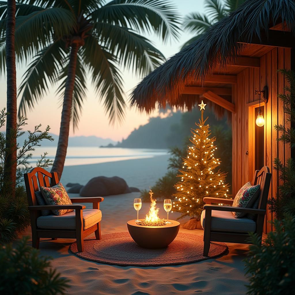 Tropical Christmas at Beach Cabin in Fantasy Style