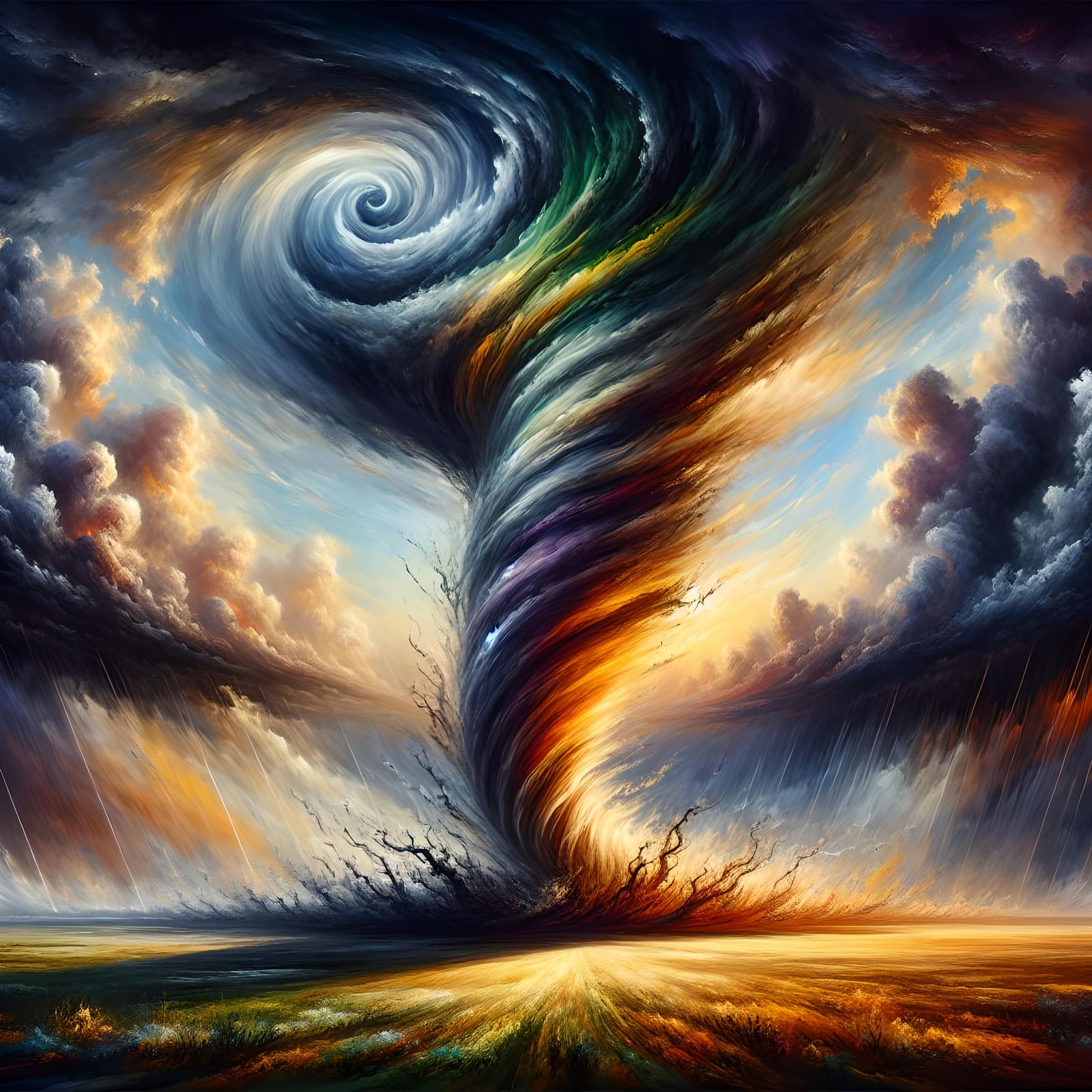 Dramatic Tornado Sweeping Across Open Field