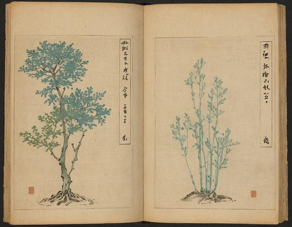 Botanical Illustration in Japanese Woodblock Print Style