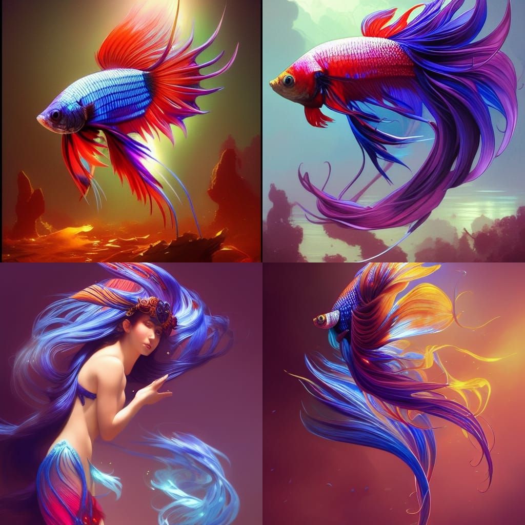Colorful Betta Fish Portrait in Hyperdetailed Digital Art