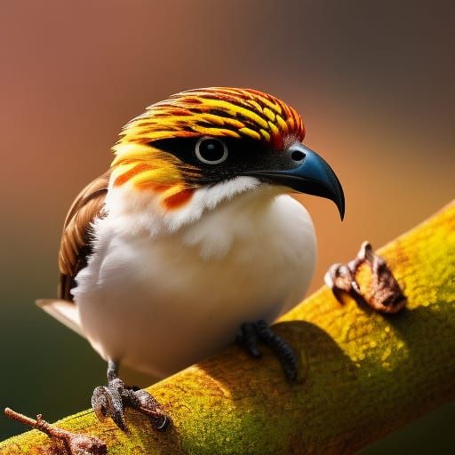 Colorful Jungle Hawk with Lush Flowers, Hyperrealistic Oil P...