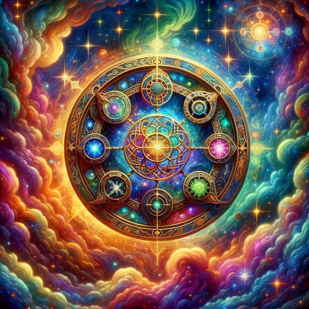 Cosmic Celtic Dream Knot Radiates Iridescent Light