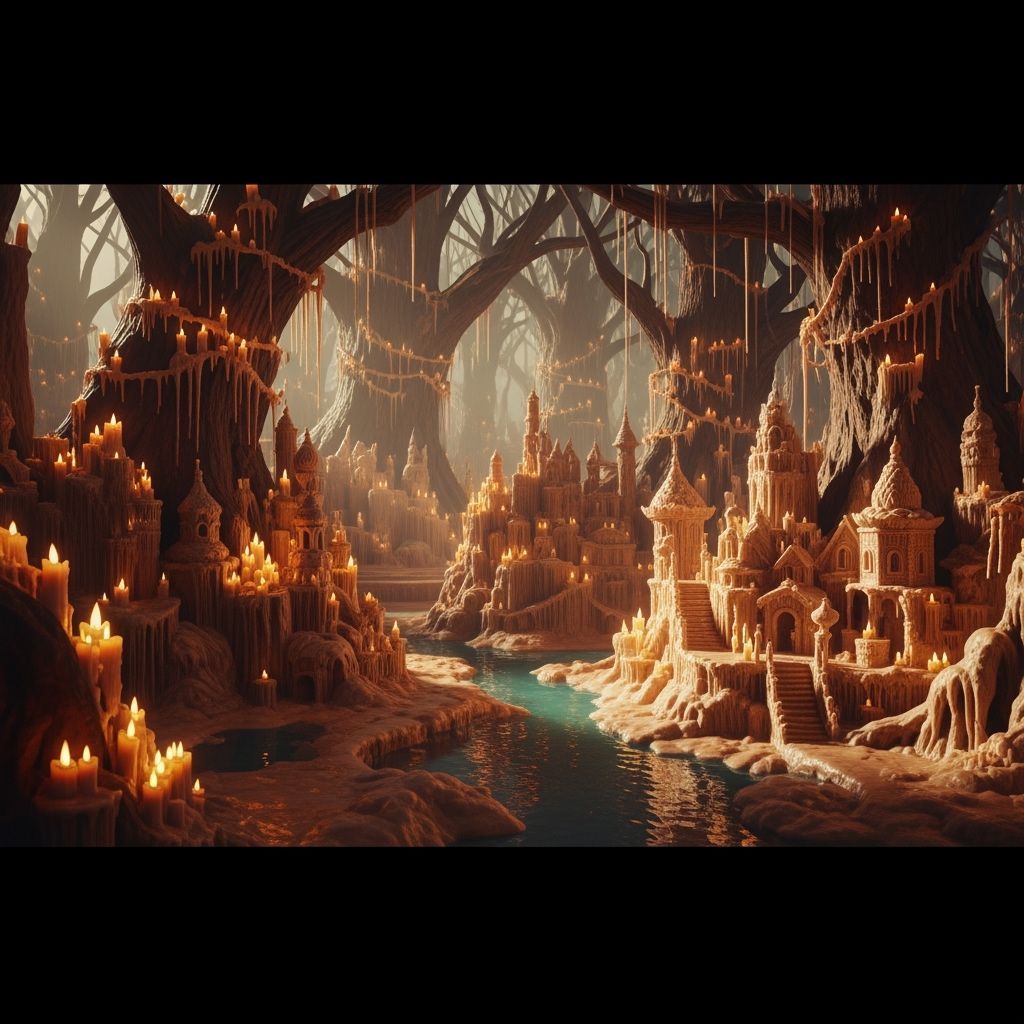 Wax City in Mystical Forest with Dripping Candles
