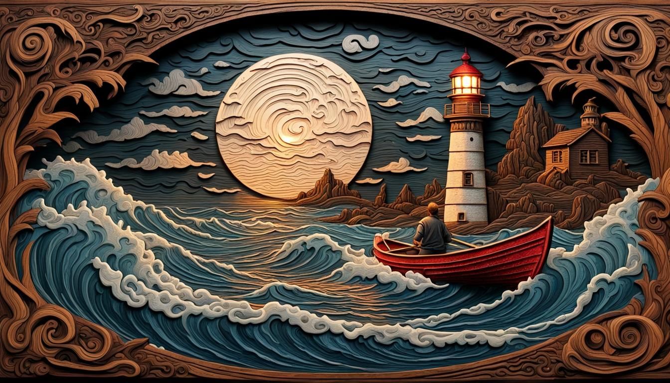 Lighthouse Guiding Boat Through Stormy Seas