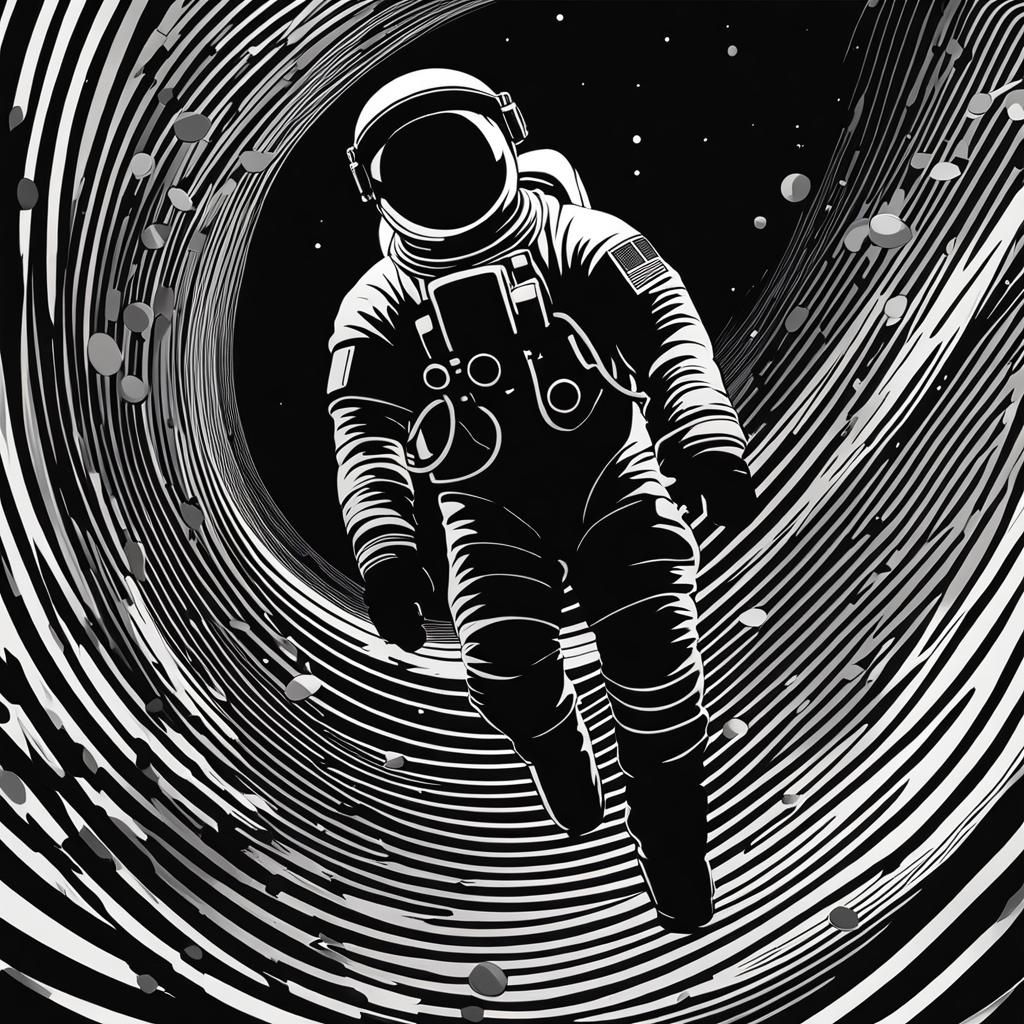 Astronaut's Descent into a Black Hole in Metafuturist Style