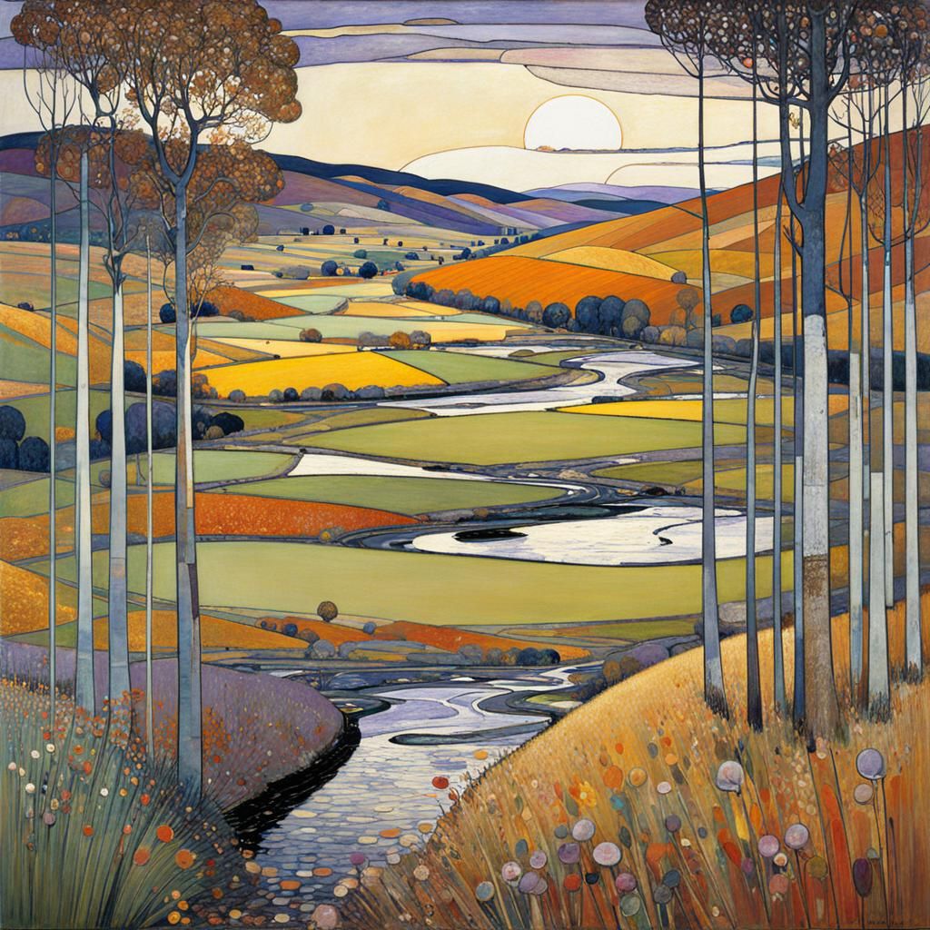 Autumn Landscape in Glasgow Art Nouveau Style