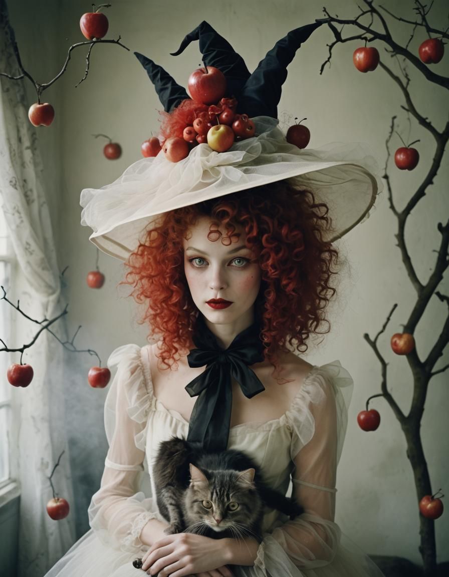 Whimsical Witch with Cat Hat, Fashion Photography