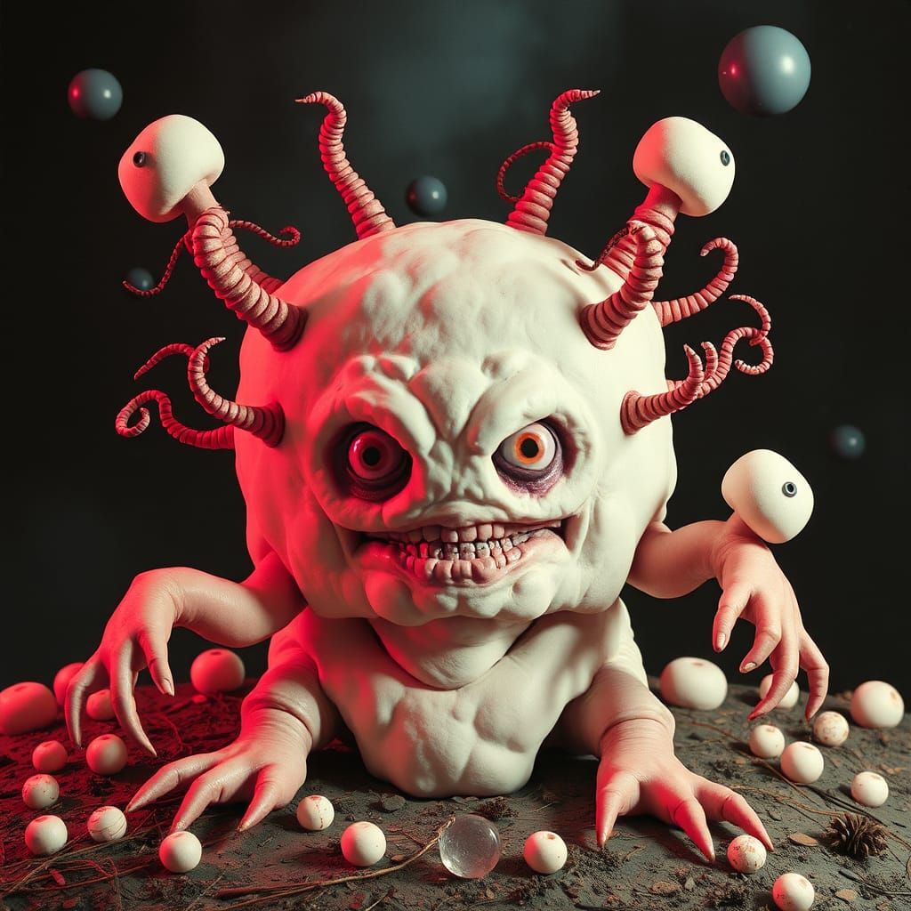 Disturbing Whimsical Album Cover in Massurrealist Style