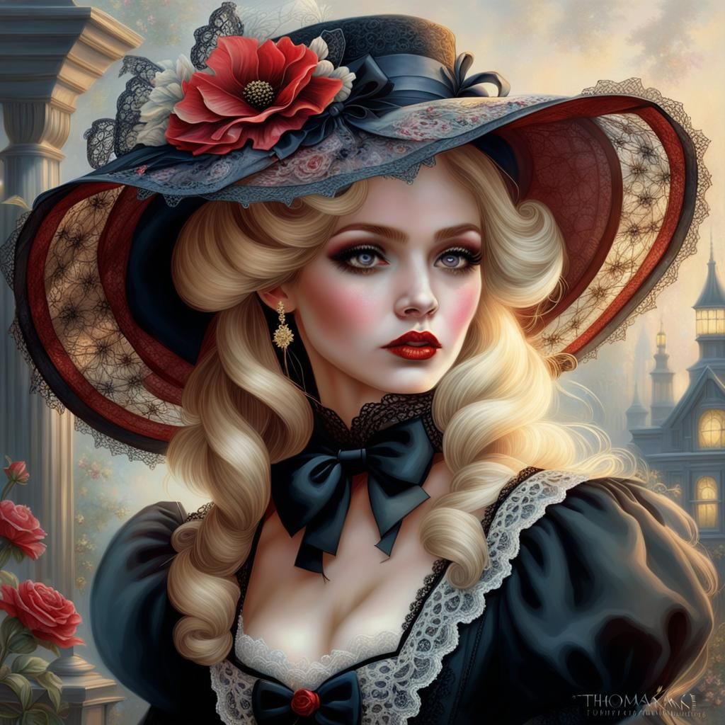 Victorian Woman with Smokey Eyes in Ethereal Style