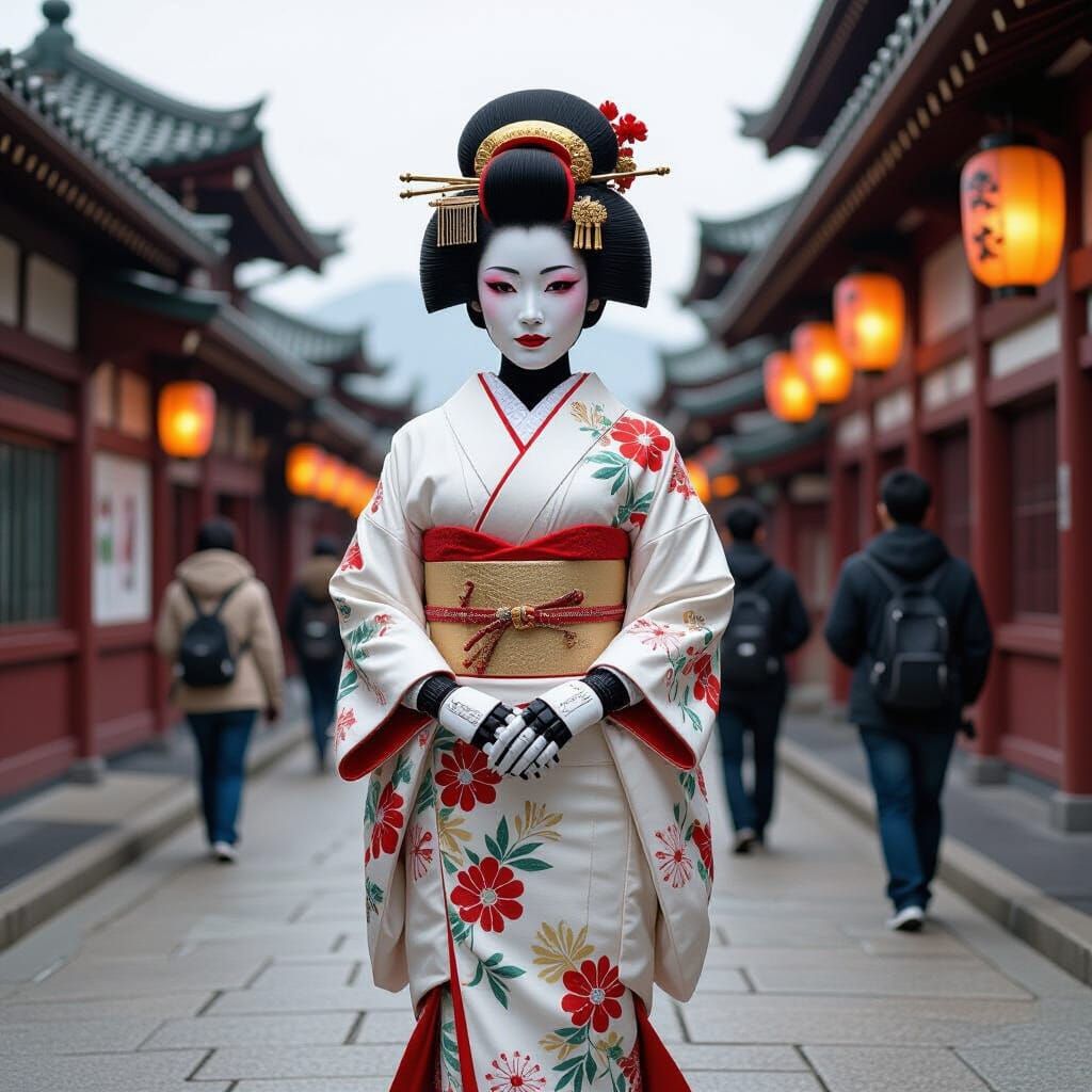 Futuristic Robot Geisha in Cyberpunk Style
